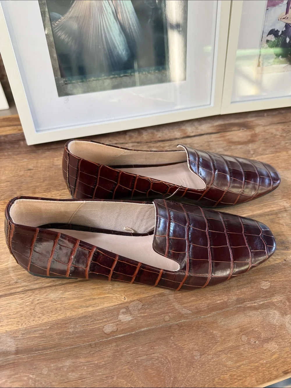 Zara Women’s Croc-Embossed Dark Brown Leather Slip-On Loafers